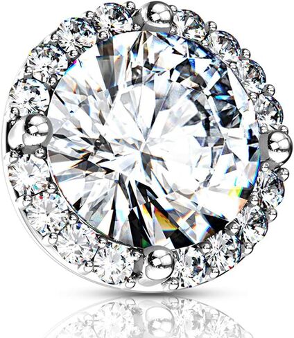 14G Round Prong Set CZ Center w/CZ Around 316L Surgical Steel Internally Threaded Dermal Top in Kuwait