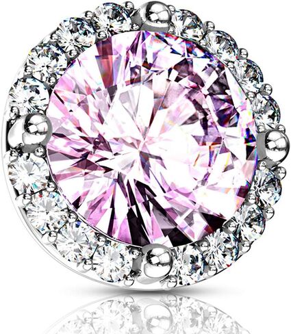 14G Round Prong Set CZ Center w/CZ Around 316L Surgical Steel Internally Threaded Dermal Top in Kuwait