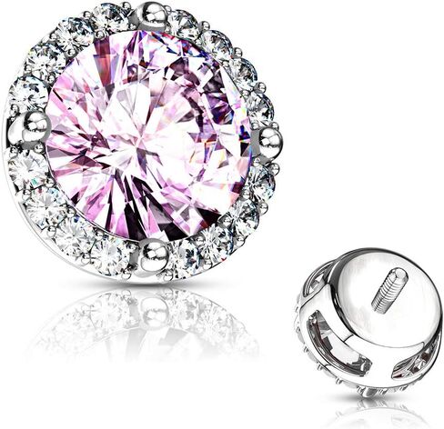 14G Round Prong Set CZ Center w/CZ Around 316L Surgical Steel Internally Threaded Dermal Top in Kuwait