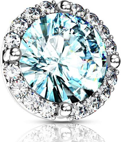 14G Round Prong Set CZ Center w/CZ Around 316L Surgical Steel Internally Threaded Dermal Top in Kuwait