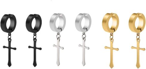 3 ازواج من الاقراط الحلقية المتدلية بمشبك غير مثقوب من الستانلس ستيل للجنسين، معدن, معدن, ان ايه in Kuwait