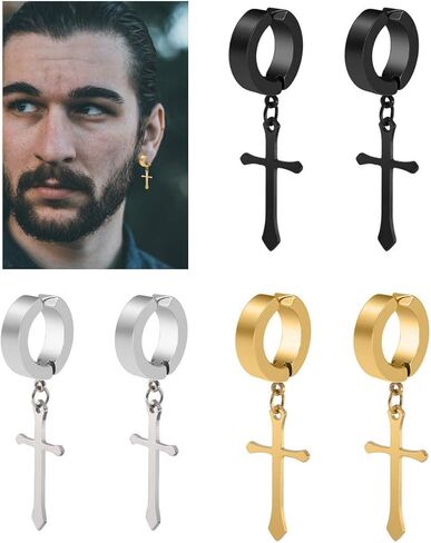 3 ازواج من الاقراط الحلقية المتدلية بمشبك غير مثقوب من الستانلس ستيل للجنسين، معدن, معدن, ان ايه in Kuwait