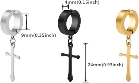 3 ازواج من الاقراط الحلقية المتدلية بمشبك غير مثقوب من الستانلس ستيل للجنسين، معدن, معدن, ان ايه in Kuwait