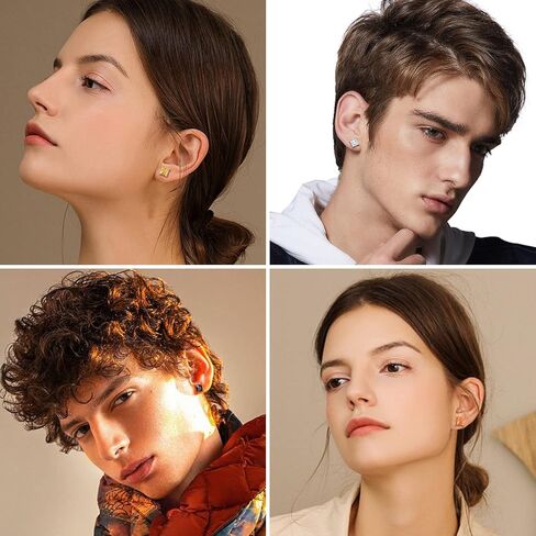 4 ازواج من اقراط ظهر لولبية للنساء والرجال مطلية بالذهب عيار 18 قيراط لا تسبب الحساسية 6 ملم، مجموعة اقراط مرصعة بالزركونيا المكعبة ومرصعة بالنيكل (4 الوان), ذهبي, مكعب زركونيا in Kuwait