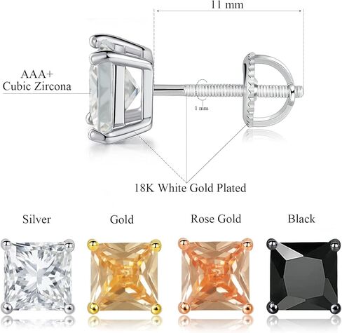 4 ازواج من اقراط ظهر لولبية للنساء والرجال مطلية بالذهب عيار 18 قيراط لا تسبب الحساسية 6 ملم، مجموعة اقراط مرصعة بالزركونيا المكعبة ومرصعة بالنيكل (4 الوان), ذهبي, مكعب زركونيا in Kuwait