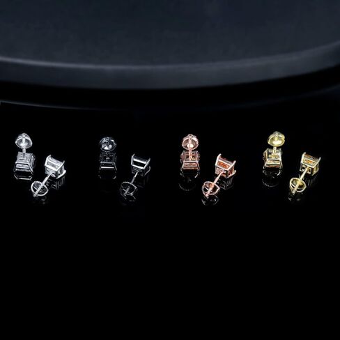 4 ازواج من اقراط ظهر لولبية للنساء والرجال مطلية بالذهب عيار 18 قيراط لا تسبب الحساسية 6 ملم، مجموعة اقراط مرصعة بالزركونيا المكعبة ومرصعة بالنيكل (4 الوان), ذهبي, مكعب زركونيا in Kuwait