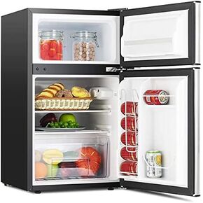 3.2 Cubic Feet Mini Compact Refrigerator Double Door Mini Fridge Small Drink Food Storage Machine,Silver in Saudi Arabia