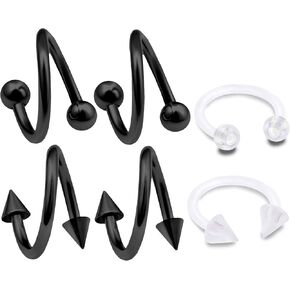 Bodyjewellery 6 قطعة 16 جرام ثقب حلزوني أسود بأكسيد الغضروف القرط الشفاه الزنمة هوب اللولب الملتوية شريط ترصيع كرات ACVS اختيار الحجم