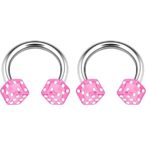 2PCS Surgical Steel Horseshoe Hoop 14 Gauge 3/8 10mm 4mm Dice Acrylic Eyebrow Earrings Labret Piercing Jewelry Choose Colors