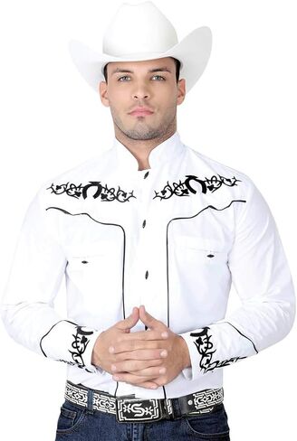 El General Men's Charro Shirt Camisa Charra Western Wear Color Blue Long Sleeve in Saudi Arabia