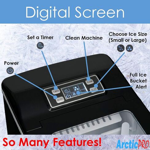 PORTABLE DIGITAL ICE MAKER MACHINE by Arctic-Pro with Ice Scoop, First Ice in 6-8 Minutes, 26 Pounds Daily, Great for Kitchens, Tailgating, Bars, Party, Small/Large Cubes, Black, 11.5x8.7x12.5 Inches in Saudi Arabia