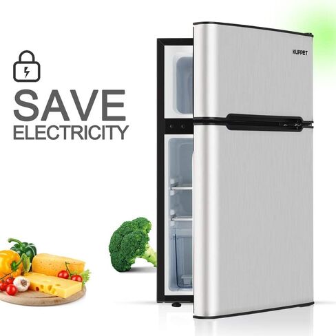 3.2 Cubic Feet Mini Compact Refrigerator Double Door Mini Fridge Small Drink Food Storage Machine,Silver in Saudi Arabia