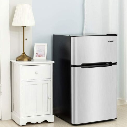3.2 Cubic Feet Mini Compact Refrigerator Double Door Mini Fridge Small Drink Food Storage Machine,Silver in Saudi Arabia