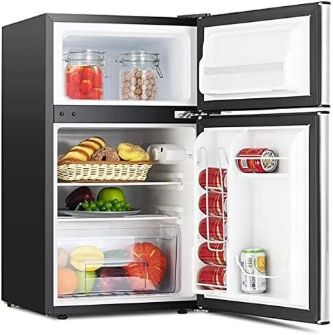 3.2 Cubic Feet Mini Compact Refrigerator Double Door Mini Fridge Small Drink Food Storage Machine,Silver in Saudi Arabia