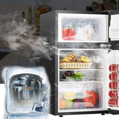 3.2 Cubic Feet Mini Compact Refrigerator Double Door Mini Fridge Small Drink Food Storage Machine,Silver in Saudi Arabia