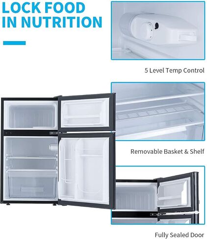 3.2 Cubic Feet Mini Compact Refrigerator Double Door Mini Fridge Small Drink Food Storage Machine,Silver in Saudi Arabia