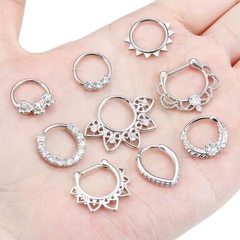 Ocptiy Pearl Septum Piercing Jewelry 16G Septum Clicker Horseshoe Barbell Stainless Steel Septum Nose Rings Hoop Piercing Jewelry for Men Women 10mm 8pcs in Kuwait