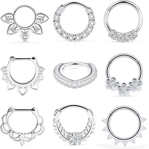 Ocptiy Pearl Septum Piercing Jewelry 16G Septum Clicker Horseshoe Barbell Stainless Steel Septum Nose Rings Hoop Piercing Jewelry for Men Women 10mm 8pcs in Kuwait