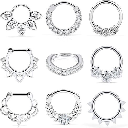 Ocptiy Pearl Septum Piercing Jewelry 16G Septum Clicker Horseshoe Barbell Stainless Steel Septum Nose Rings Hoop Piercing Jewelry for Men Women 10mm 8pcs in Kuwait