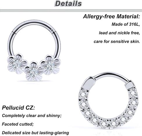 Ocptiy Pearl Septum Piercing Jewelry 16G Septum Clicker Horseshoe Barbell Stainless Steel Septum Nose Rings Hoop Piercing Jewelry for Men Women 10mm 8pcs in Kuwait