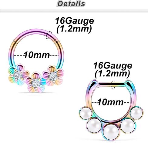 Ocptiy Pearl Septum Piercing Jewelry 16G Septum Clicker Horseshoe Barbell Stainless Steel Septum Nose Rings Hoop Piercing Jewelry for Men Women 10mm 8pcs in Kuwait