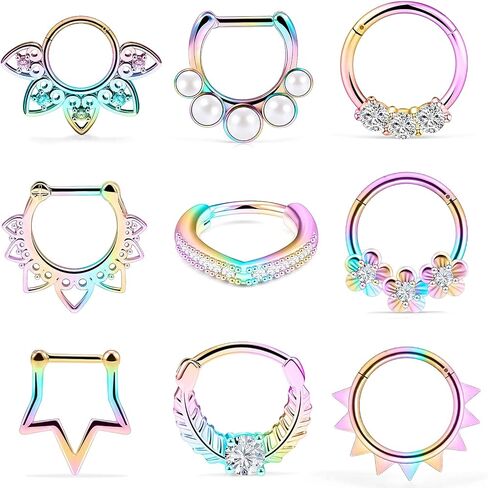 Ocptiy Pearl Septum Piercing Jewelry 16G Septum Clicker Horseshoe Barbell Stainless Steel Septum Nose Rings Hoop Piercing Jewelry for Men Women 10mm 8pcs in Kuwait