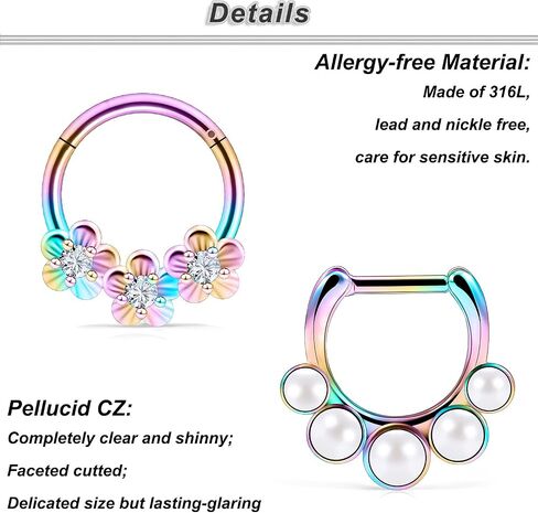 Ocptiy Pearl Septum Piercing Jewelry 16G Septum Clicker Horseshoe Barbell Stainless Steel Septum Nose Rings Hoop Piercing Jewelry for Men Women 10mm 8pcs in Kuwait