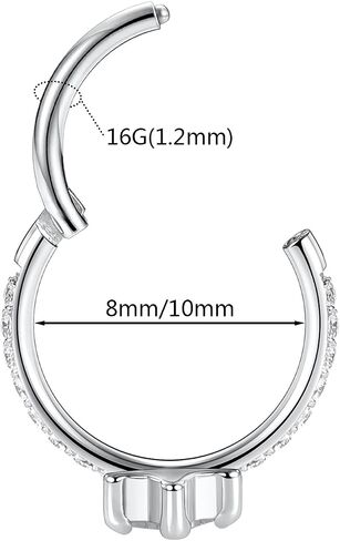 16G Cartilage Earring Hoop 316L Surgical Steel Daith Helix Conch Earrings Tragus Rook Earrings CZ Opal Septum Jewelry Seamless Clicker Nose Rings Hinged Segment Ring Hoop Earring for Women Men in Kuwait