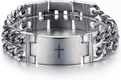 Jonline24h Heavy Mens Womens Stainless Steel Cross Prayer Big Bangle Cuff Bracelet 8.27 Inch Silver Black in Kuwait