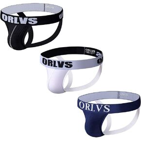 ORLVS Men's Underwear Jockstrap Athletic Supporters,3-Pack Cotton Low Rise Stretch Multipack Performance G-String (Medium,Black/White/Dark Blue(3-Pack)) in Saudi Arabia