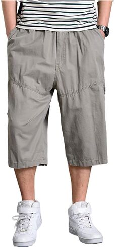 chouyatou Men's Loose-Fit Calf Length Comfy Baggy 3/4 Shorts Cotton Cargo Shorts in Saudi Arabia