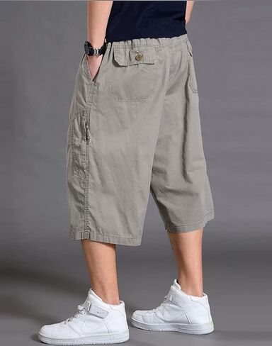 chouyatou Men's Loose-Fit Calf Length Comfy Baggy 3/4 Shorts Cotton Cargo Shorts in Saudi Arabia