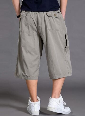chouyatou Men's Loose-Fit Calf Length Comfy Baggy 3/4 Shorts Cotton Cargo Shorts in Saudi Arabia