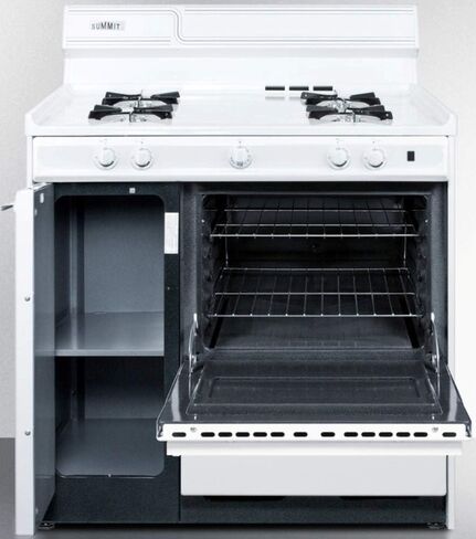 Summit Appliance WNM4307 36" Wide Gas Range in White with Electronic Ignition, Side Storage Cabinet, Broiler Drawer, Broiler Tray, Recessed Oven Door in Saudi Arabia