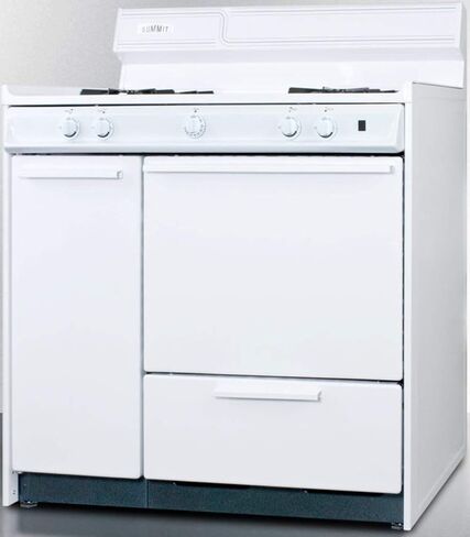 Summit Appliance WNM4307 36" Wide Gas Range in White with Electronic Ignition, Side Storage Cabinet, Broiler Drawer, Broiler Tray, Recessed Oven Door in Saudi Arabia
