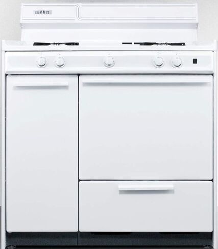 Summit Appliance WNM4307 36" Wide Gas Range in White with Electronic Ignition, Side Storage Cabinet, Broiler Drawer, Broiler Tray, Recessed Oven Door in Saudi Arabia