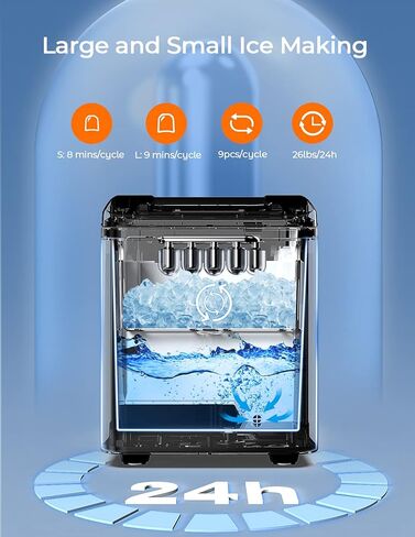 Dreamiracle Ice Maker Machine Countertop, 26 lbs in 24 Hours, Self-cleaning Ice Maker Countertop, 9 Cubes Ready in 8 Mins, Electric Ice Maker with Ice Scoop and Basket Home/Kitchen/Office in Saudi Arabia