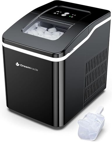 Dreamiracle Ice Maker Machine Countertop, 26 lbs in 24 Hours, Self-cleaning Ice Maker Countertop, 9 Cubes Ready in 8 Mins, Electric Ice Maker with Ice Scoop and Basket Home/Kitchen/Office in Saudi Arabia