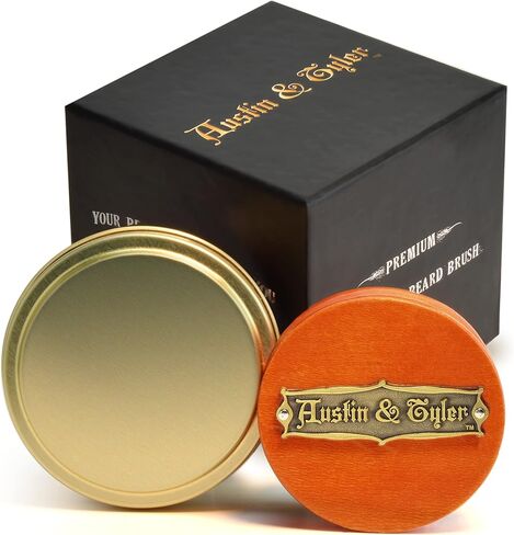 فرشاة زيت اللحية للرجال - شعر حصان طبيعي 100% - صندوق هدايا - علبة سفر من الألومنيوم الذهبي - مقبض مريح من خشب القيقب الصلب الريفي - شعار معدني برونزي عتيق - أمشاط في زيت اللحية والبلسم وشمع الشارب in Kuwait
