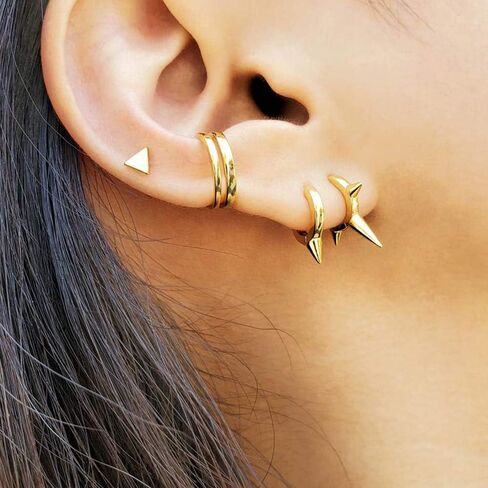 S925 Sterling Silver Post Huggie Hoop Earrings, 14K Gold Plated Dangle Small Hoop Cuff Earring Hypoallergenic Dainty Cubic Zirconia Snake Ball Spike Evil Eye Moon Star Huggie Hoop Earrings in Saudi Arabia