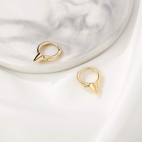 S925 Sterling Silver Post Huggie Hoop Earrings, 14K Gold Plated Dangle Small Hoop Cuff Earring Hypoallergenic Dainty Cubic Zirconia Snake Ball Spike Evil Eye Moon Star Huggie Hoop Earrings in Saudi Arabia