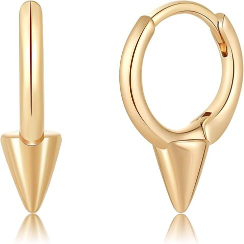S925 Sterling Silver Post Huggie Hoop Earrings, 14K Gold Plated Dangle Small Hoop Cuff Earring Hypoallergenic Dainty Cubic Zirconia Snake Ball Spike Evil Eye Moon Star Huggie Hoop Earrings in Saudi Arabia