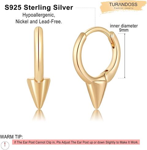 S925 Sterling Silver Post Huggie Hoop Earrings, 14K Gold Plated Dangle Small Hoop Cuff Earring Hypoallergenic Dainty Cubic Zirconia Snake Ball Spike Evil Eye Moon Star Huggie Hoop Earrings in Saudi Arabia