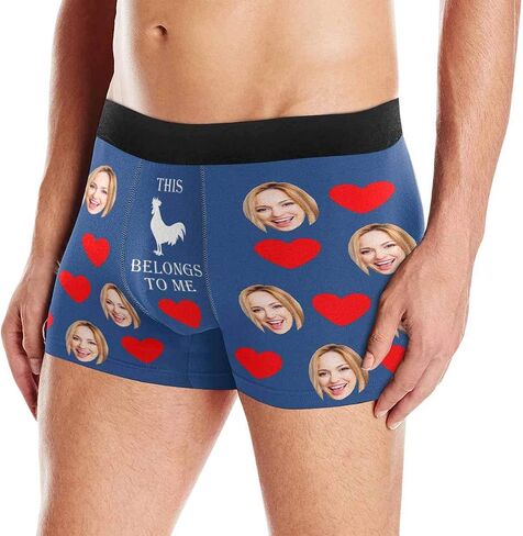 Personalized Mens Boxer Briefs, Face on Novelty Shorts Underpants for Boyfriend Husband This Rooster Belongs to Me Black in Saudi Arabia
