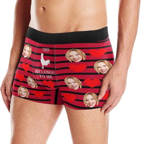 Personalized Mens Boxer Briefs, Face on Novelty Shorts Underpants for Boyfriend Husband This Rooster Belongs to Me Black in Saudi Arabia