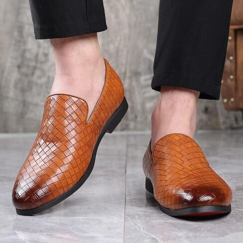 Santimon Men's Woven Moccasin Smoking Loafers Dress Casual Easy Slip-On Leather Formal Lightweight Driving Walking Shoes in Kuwait