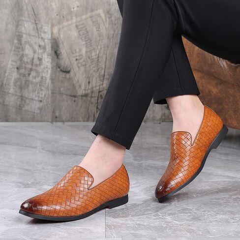 Santimon Men's Woven Moccasin Smoking Loafers Dress Casual Easy Slip-On Leather Formal Lightweight Driving Walking Shoes in Kuwait
