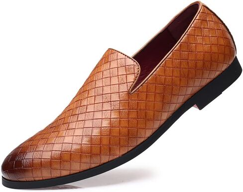 Santimon Men's Woven Moccasin Smoking Loafers Dress Casual Easy Slip-On Leather Formal Lightweight Driving Walking Shoes in Kuwait
