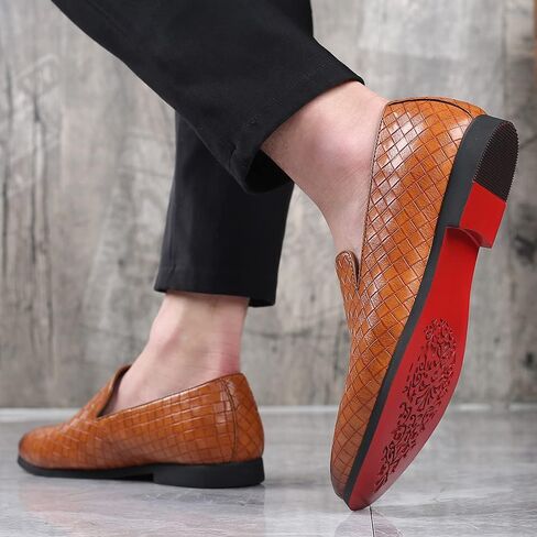 Santimon Men's Woven Moccasin Smoking Loafers Dress Casual Easy Slip-On Leather Formal Lightweight Driving Walking Shoes in Kuwait