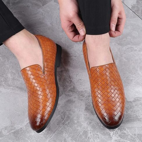 Santimon Men's Woven Moccasin Smoking Loafers Dress Casual Easy Slip-On Leather Formal Lightweight Driving Walking Shoes in Kuwait